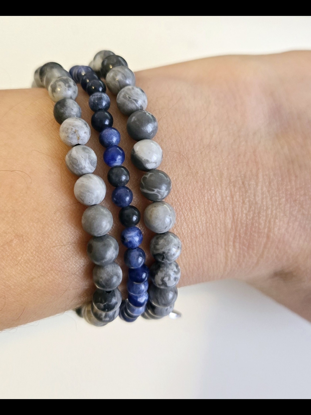 Gray and Blue Beaded Stackable Women's Bracelet Set